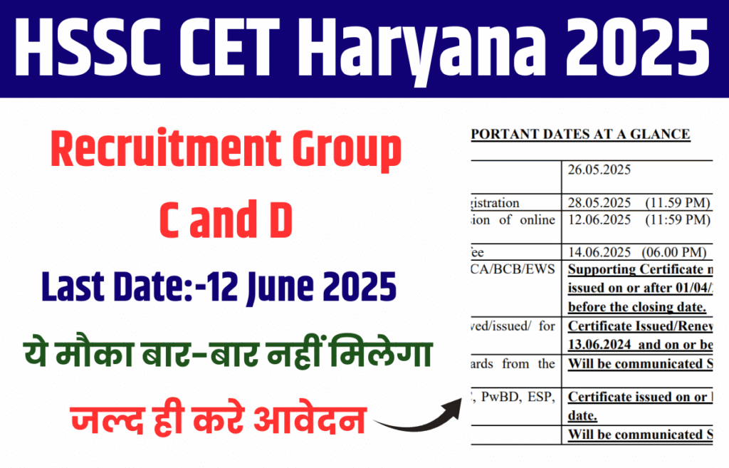 CET Haryana 2025 Application Last Date